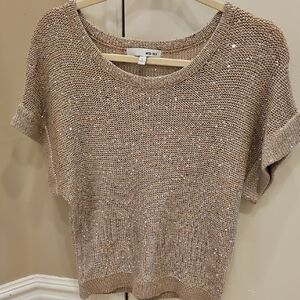 WD.NY Taupe Metallic Knit Short Sleeve Top